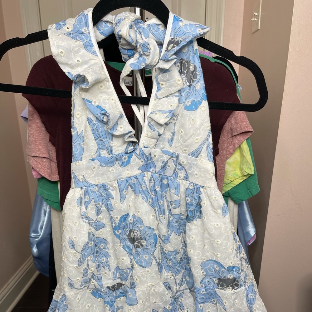 Blue Spero Open Back Ruffled Floral Romper